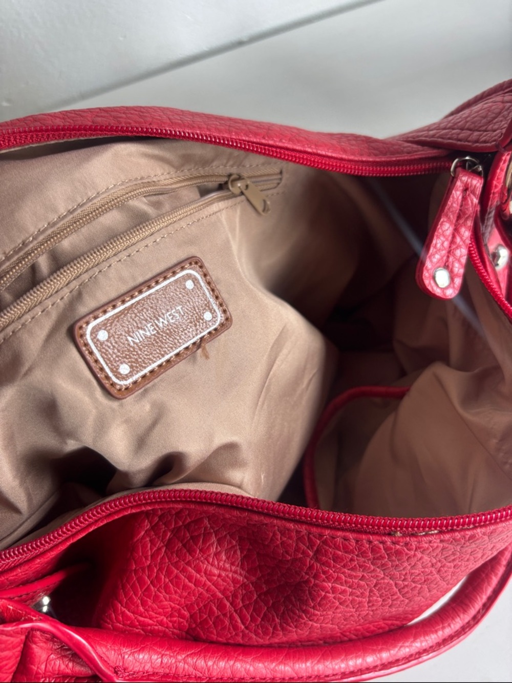 Nine West Red Textured Vegan Leather Hobo Bag - Picture 9 of 11